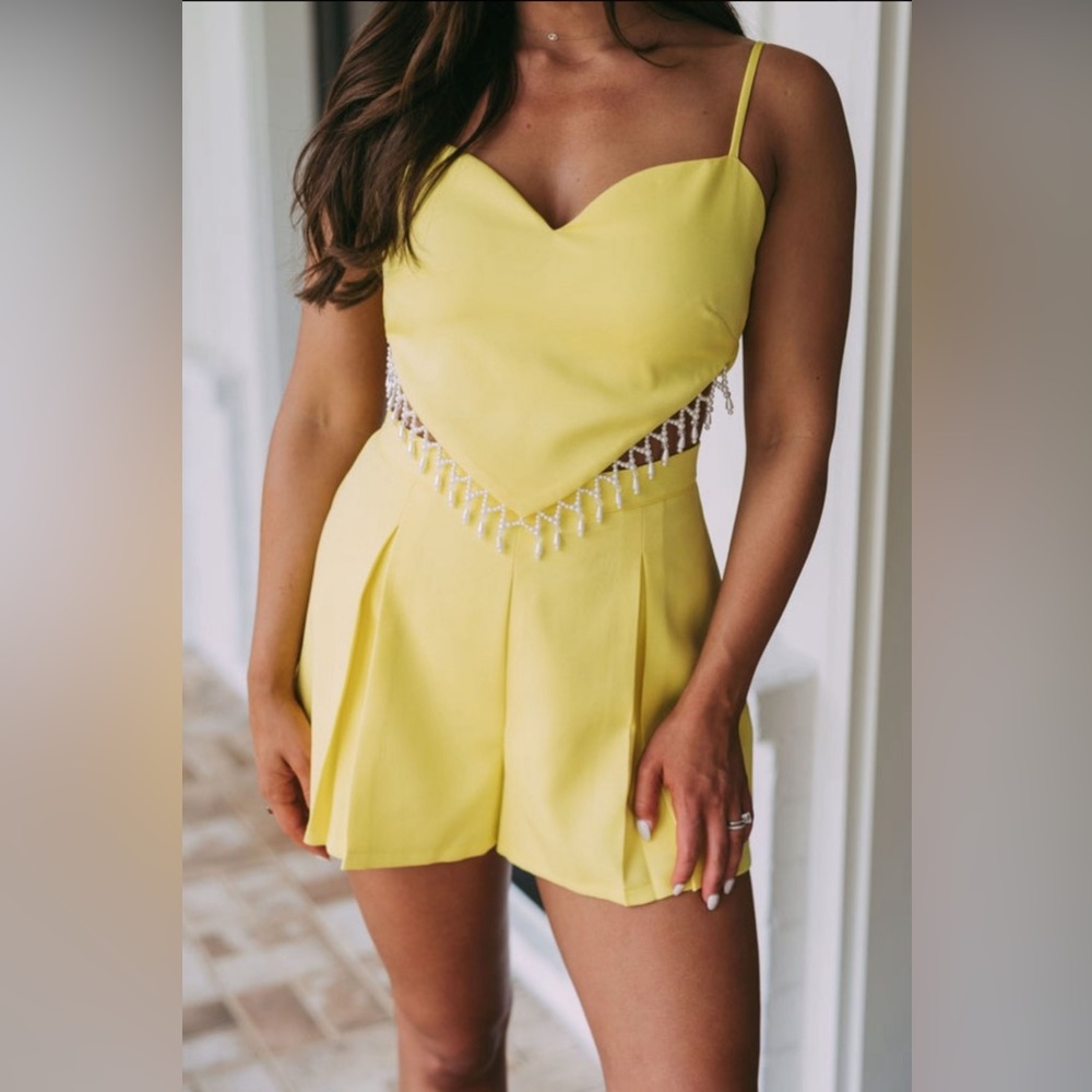 NWOT Blithe LA Lemon Pearl Fringe Detail Crop Top 🍋